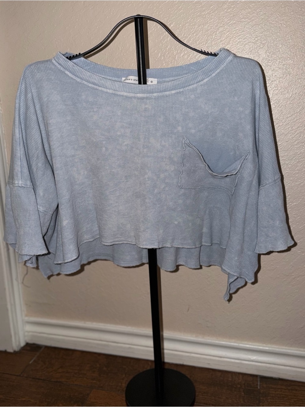 Altar'd State Pale Blue Cropped Waffle Knit Top